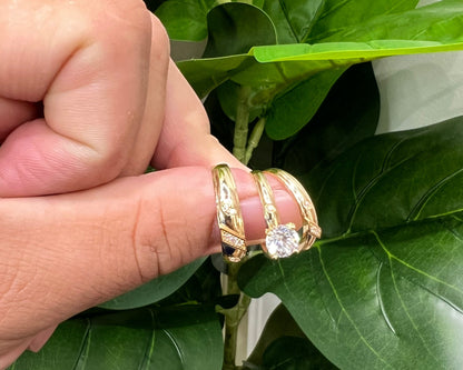 1227- NEW 14K Gold Band Wedding Rings Set W.G
