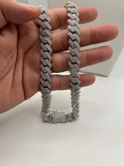 S786- Silver Encrusted Miami Cuban Chain 20”