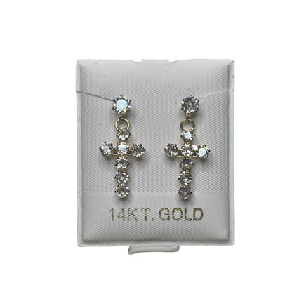 0077- 14K Yellow Gold Cross Earrings