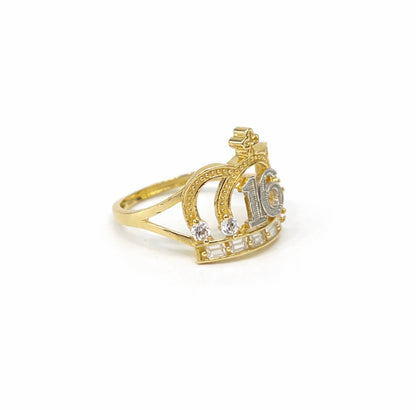 1517- NEW 10K Two Tone Sweet 16 Crown Gold Ring W.G