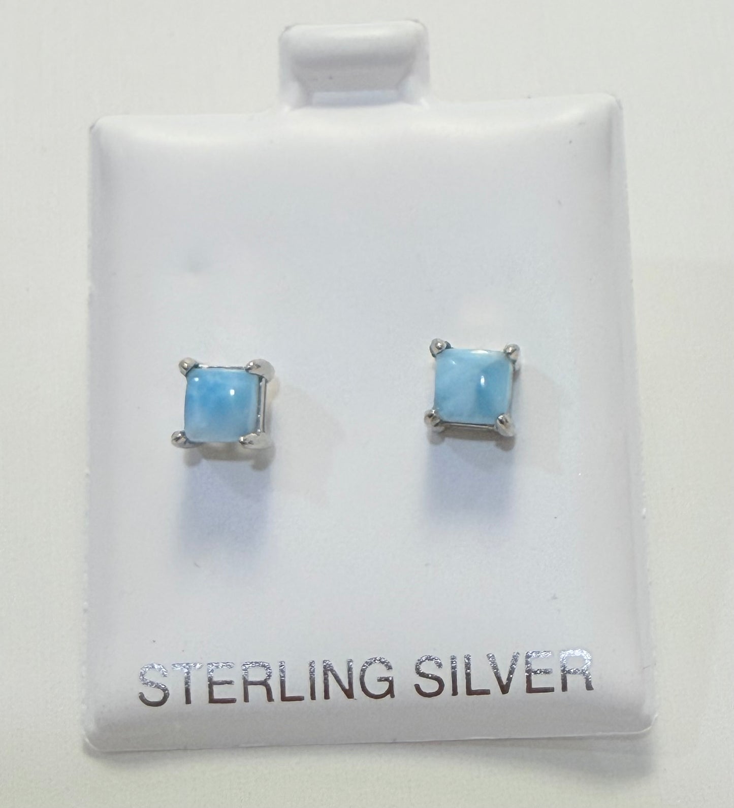 S908- NEW .925 Larimar Square Stud Earrings (4mm) W.G