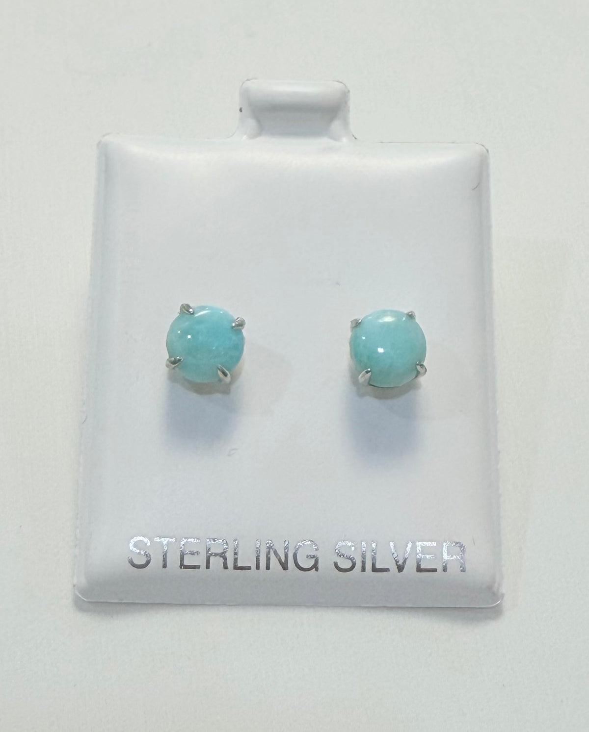 S668- .925 Sterling Silver Round Larimar Stone Stud Earrings (7mm) W.G