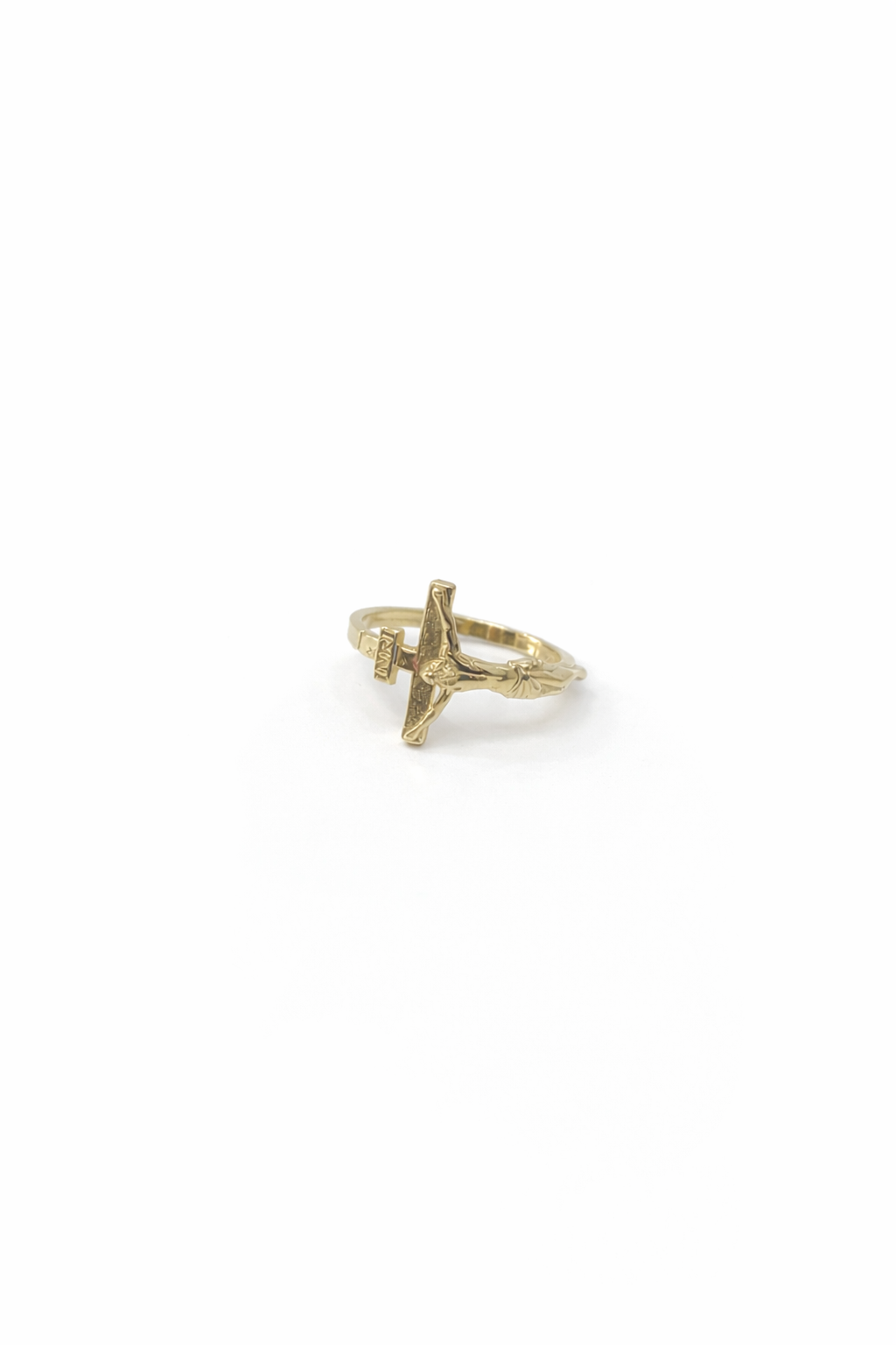 1519- NEW 10K Crucifix Fashion Ring W.G