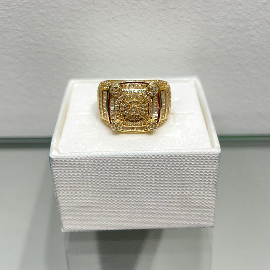 1181- 14K Square Full Cz Baguette Cut Fashion Men's Ring W.G