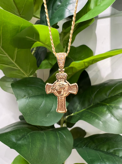 1295- NEW 14K Crucifix with Jesus face & Crown Pendant W.G