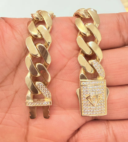 1803- NEW 14K Hollow Cuban Link Bracelet 8.5” (13mm) W.G