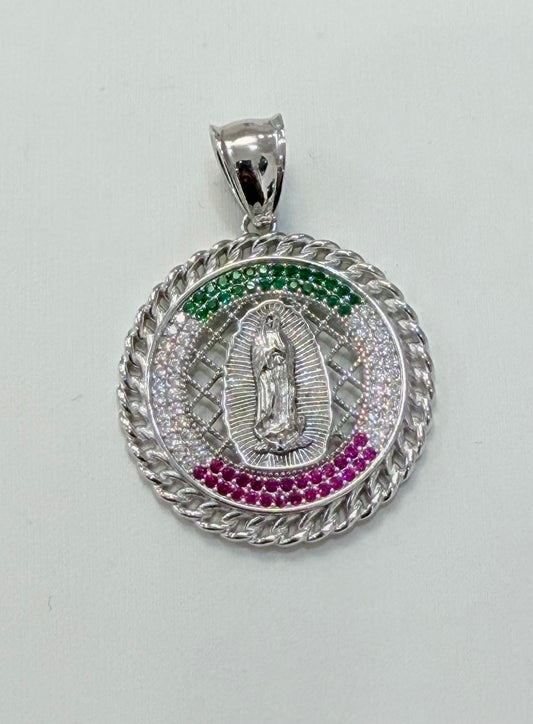 S492- NEW Sterling Silver Our Lady Of Guadalupe Pendant 29mm W.G