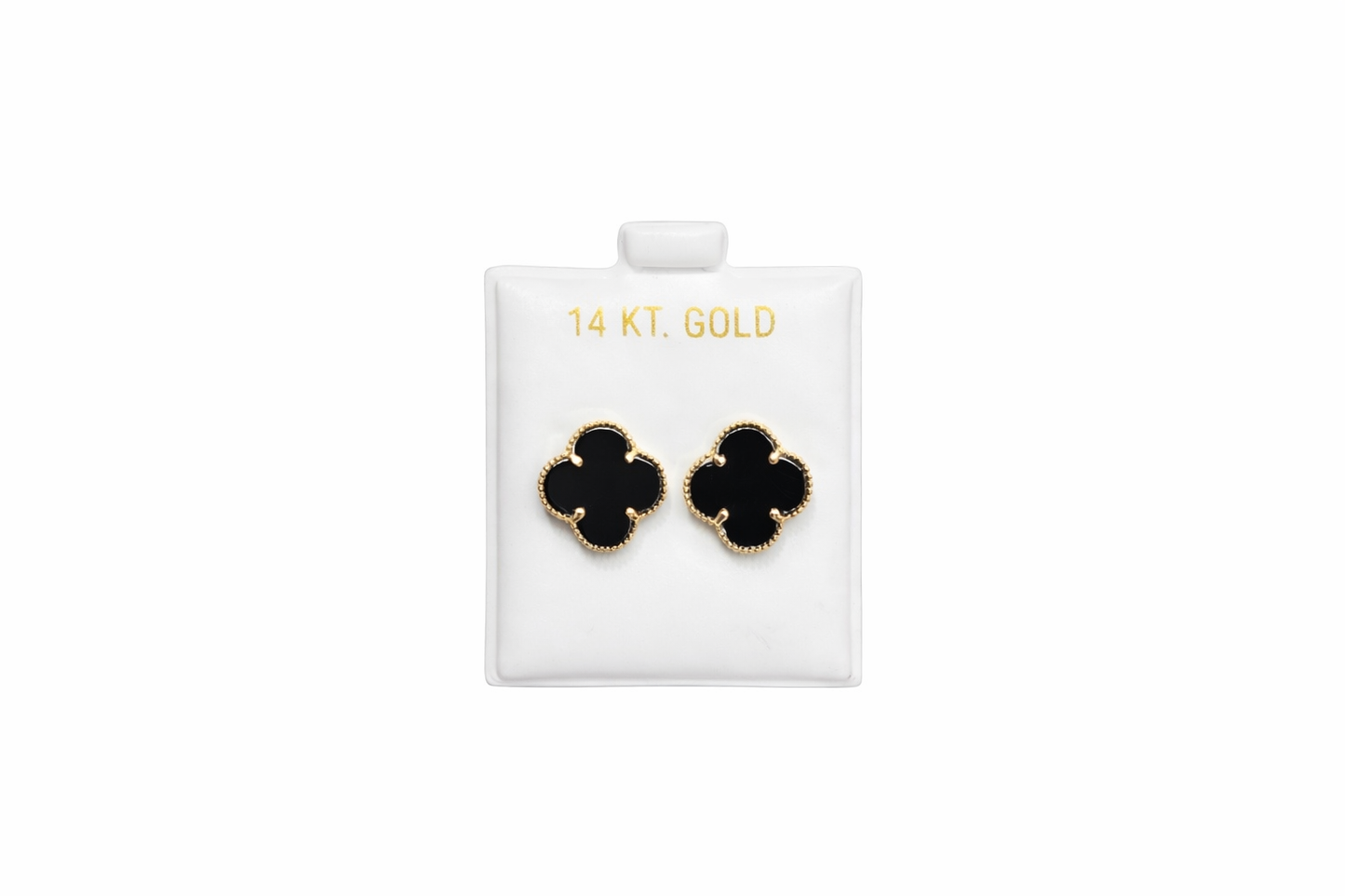 880- NEW 14K Black Trebol Stud Earrings (11mm)(W.G)