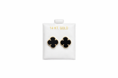 880- NEW 14K Black Trebol Stud Earrings (11mm)(W.G)