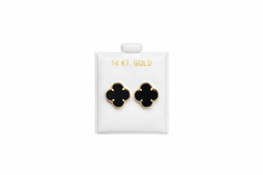 880- NEW 14K Black Trebol Stud Earrings (11mm)(W.G)