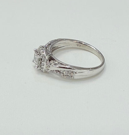 1128- NEW 10K White Gold Square Diamond & Cz Wedding Ring W.G 💎