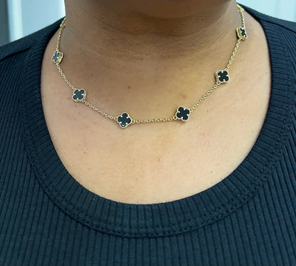 1611- NEW 14K Black Trebol Necklace 19"+ 1"Ext (8mm) W.G