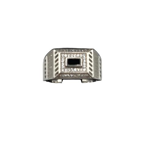 S0018- Silver Small Black Stone Square Ring