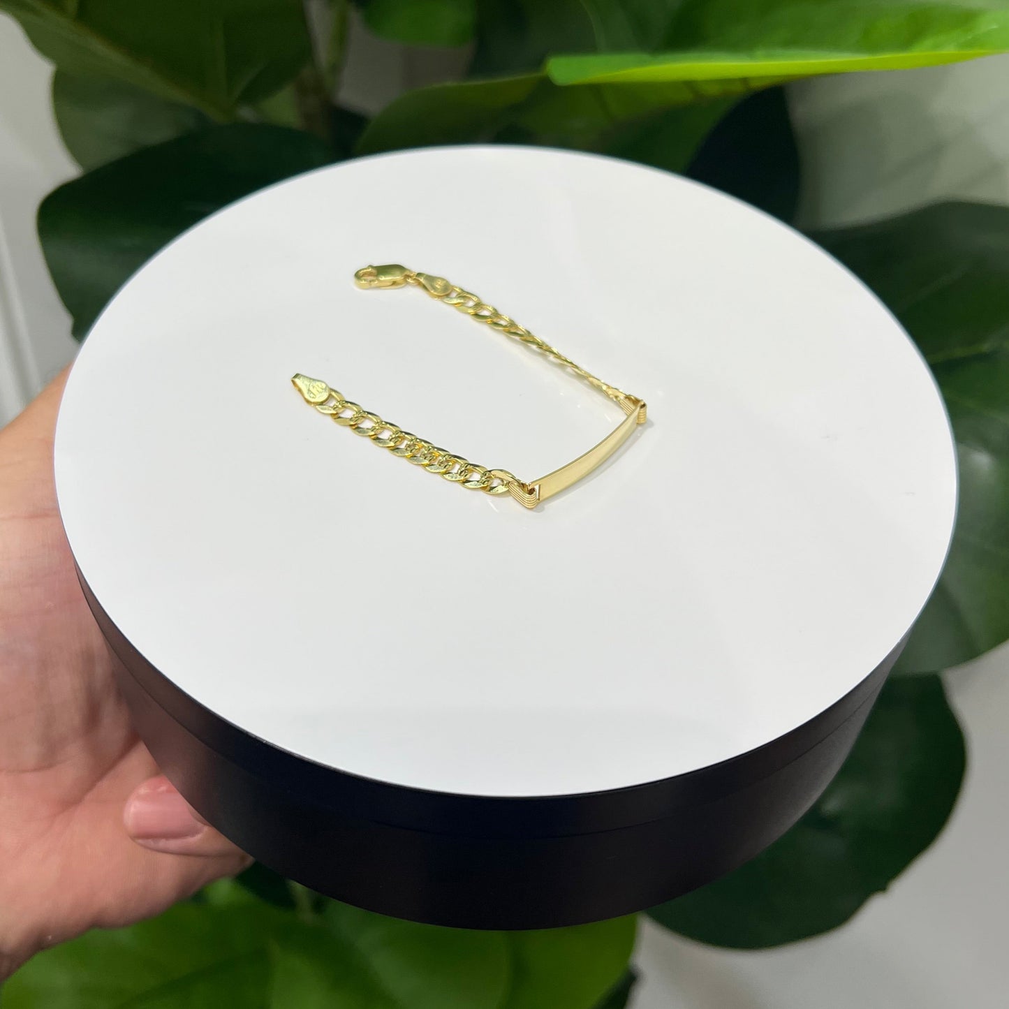 1230- NEW 14K Solid Flat Cuban Curb ID Bracelet (5.7mm) W.G