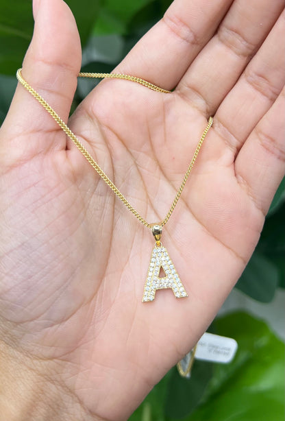 C15- NEW 14K Franco Chain and Letter A Pendant Set.W.G