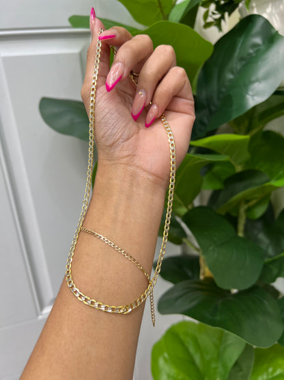 00110 - NEW 14k Hollow Cuban Curb chain two-Tone (4mm)W.G