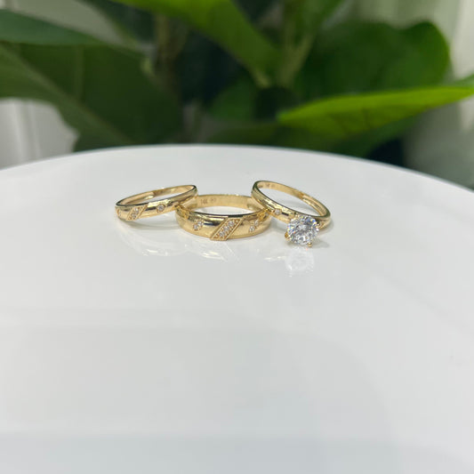 1227- NEW 14K Gold Band Wedding Rings Set W.G