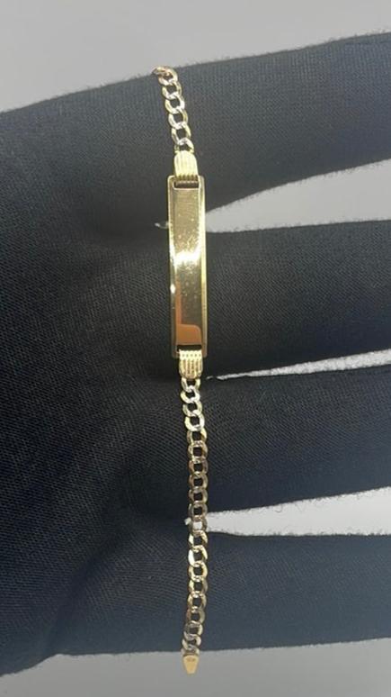 00165- NEW Cuban Link ID Bracelet Two Tone With Plate 7” (W.G)