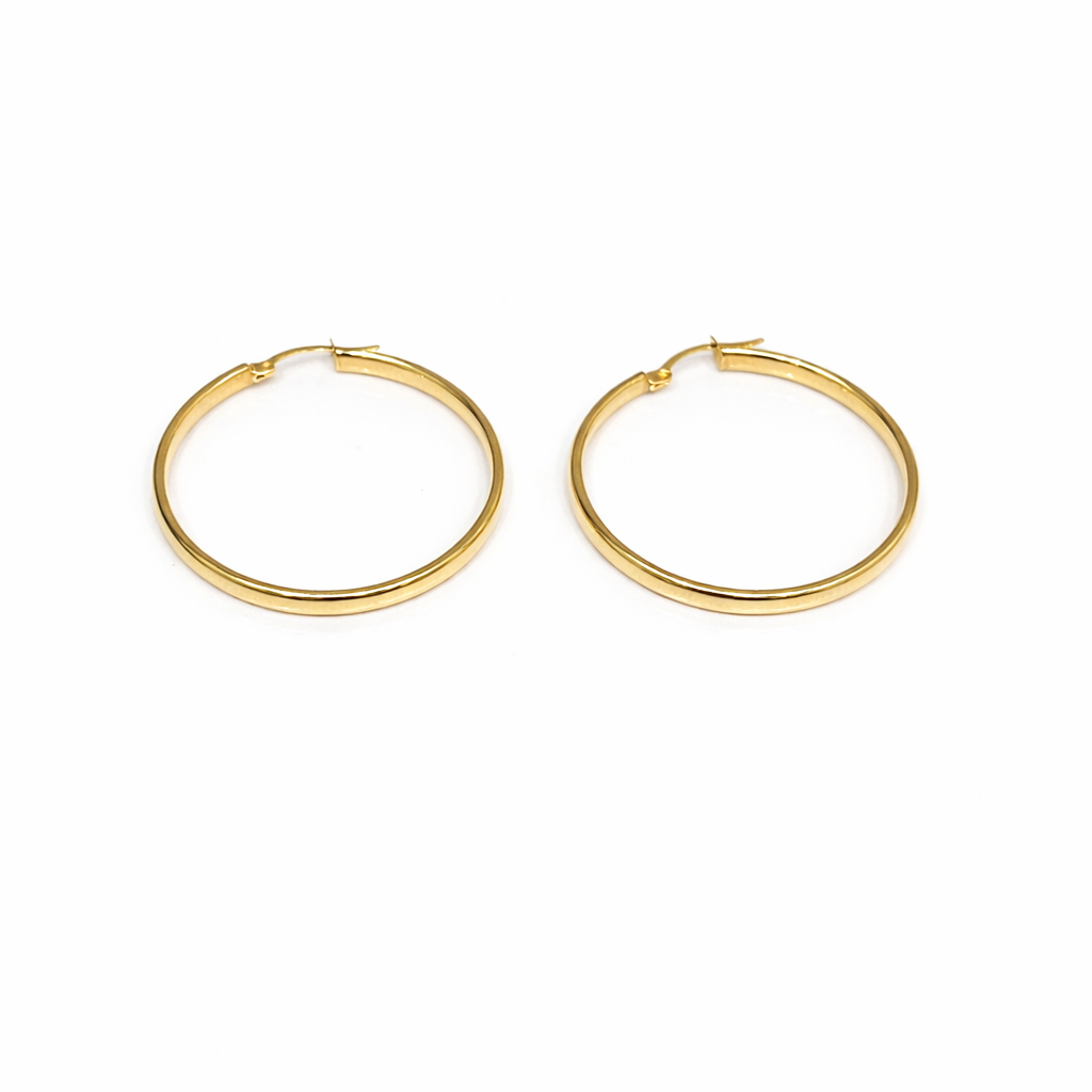 1287-NEW 14K Hollow Hoop Earrings (37MM) W.G