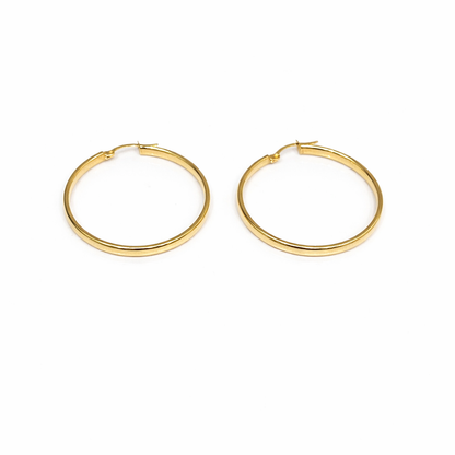 1287-NEW 14K Hollow Hoop Earrings (37MM) W.G