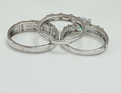 S1133- NEW .925 Sterling Silver Wedding Ring Set(3) W.G