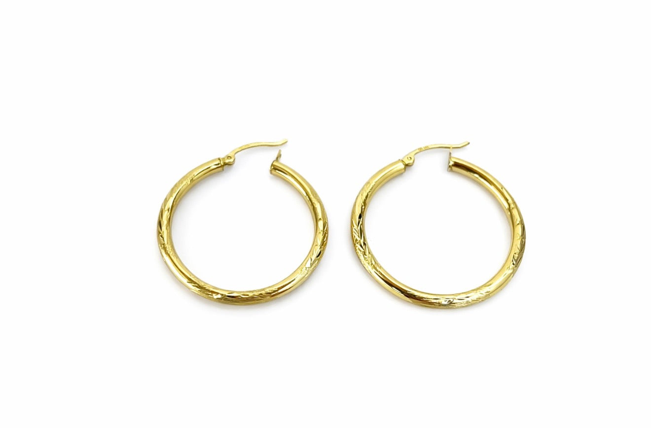 1511- NEW 14K Hollow Hoop Earrings (35x3mm)W.G