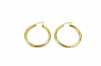 1511- NEW 14K Hollow Hoop Earrings (35x3mm)W.G