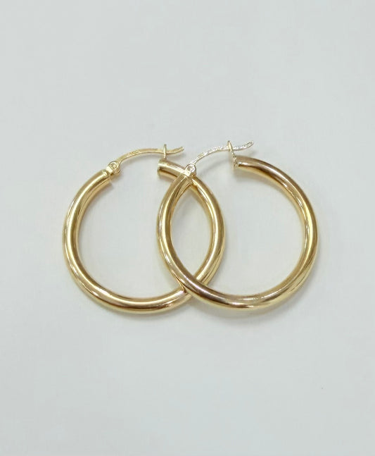 1785- NEW 14K Hollow Hoop Earrings (30x3.1mm) W.G