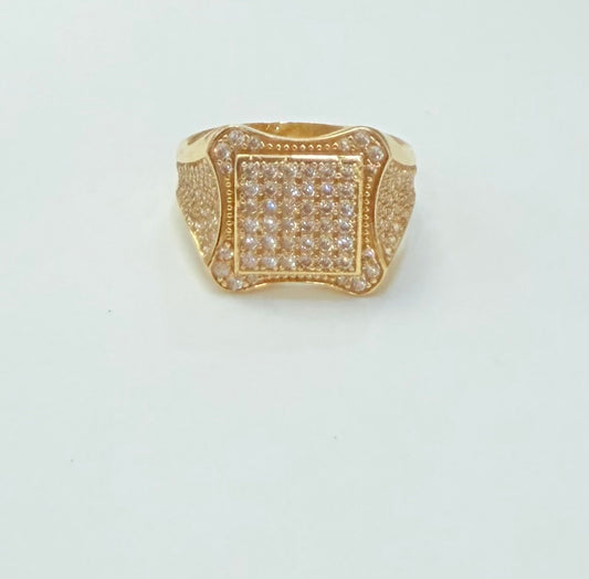 1182- NEW 14K Full Cz Square Fashion Men's Ring W.G
