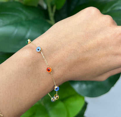 1156- NEW 14K Colorful Evil Eye Bracelet W.G