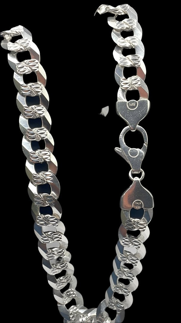 S008- Cuban Link Solid Silver Chain & Bracelet Set