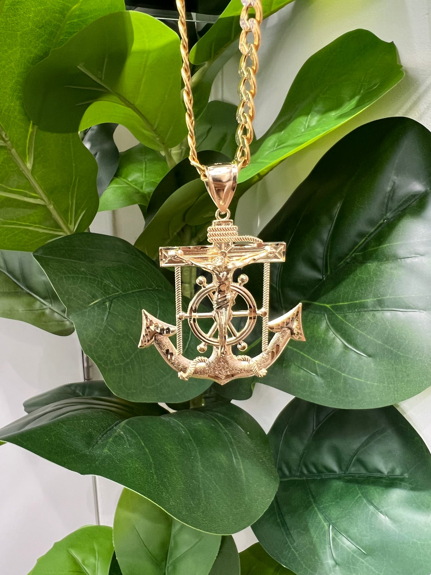 1300- 10K Jesus Anchor and Wheel Pendant W.G