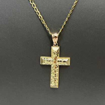1449- NEW 14K Diamond Cut Nugget Cross Pendant W.G