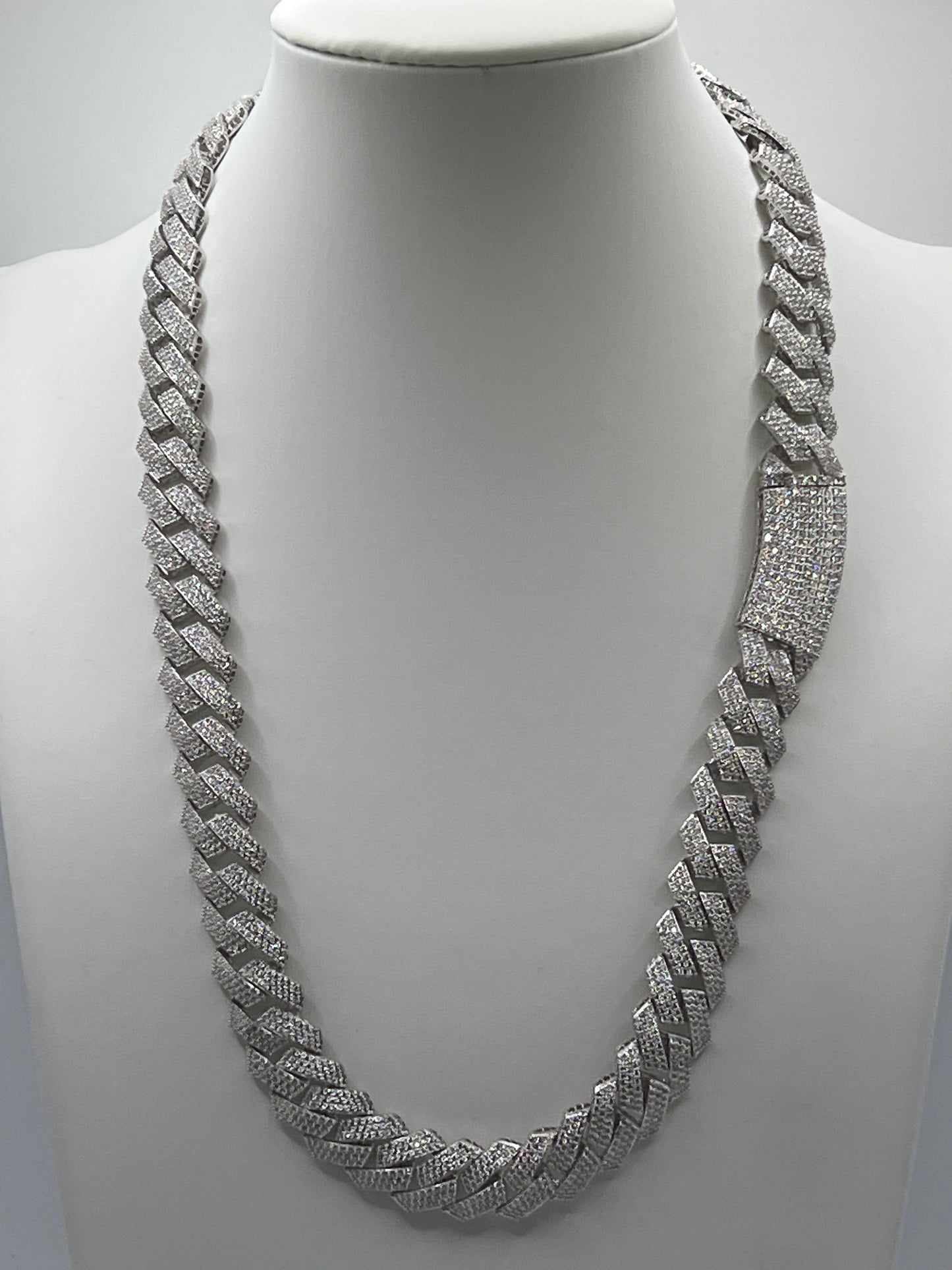 S785- Silver Encrusted Miami Cuban Chain 22”