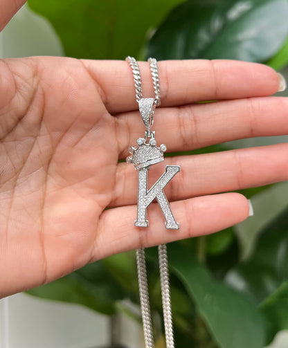 S811- NEW. 925 Sterling Silver Crown On Top Letter K Pendant W.G