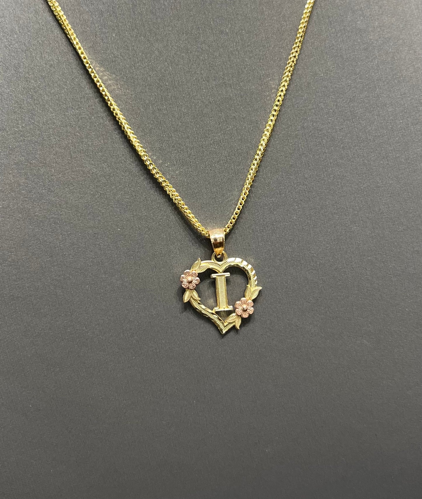 0062- NEW 14K Letter “I” Heart Shape Pendant W.G
