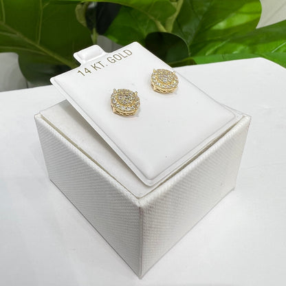 1362- NEW 14K Gold Round Full Cz Earrings (8mm) W.G