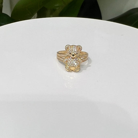 1243- NEW 14K Full Cz Body Teddy Bear Gold Ring W.G