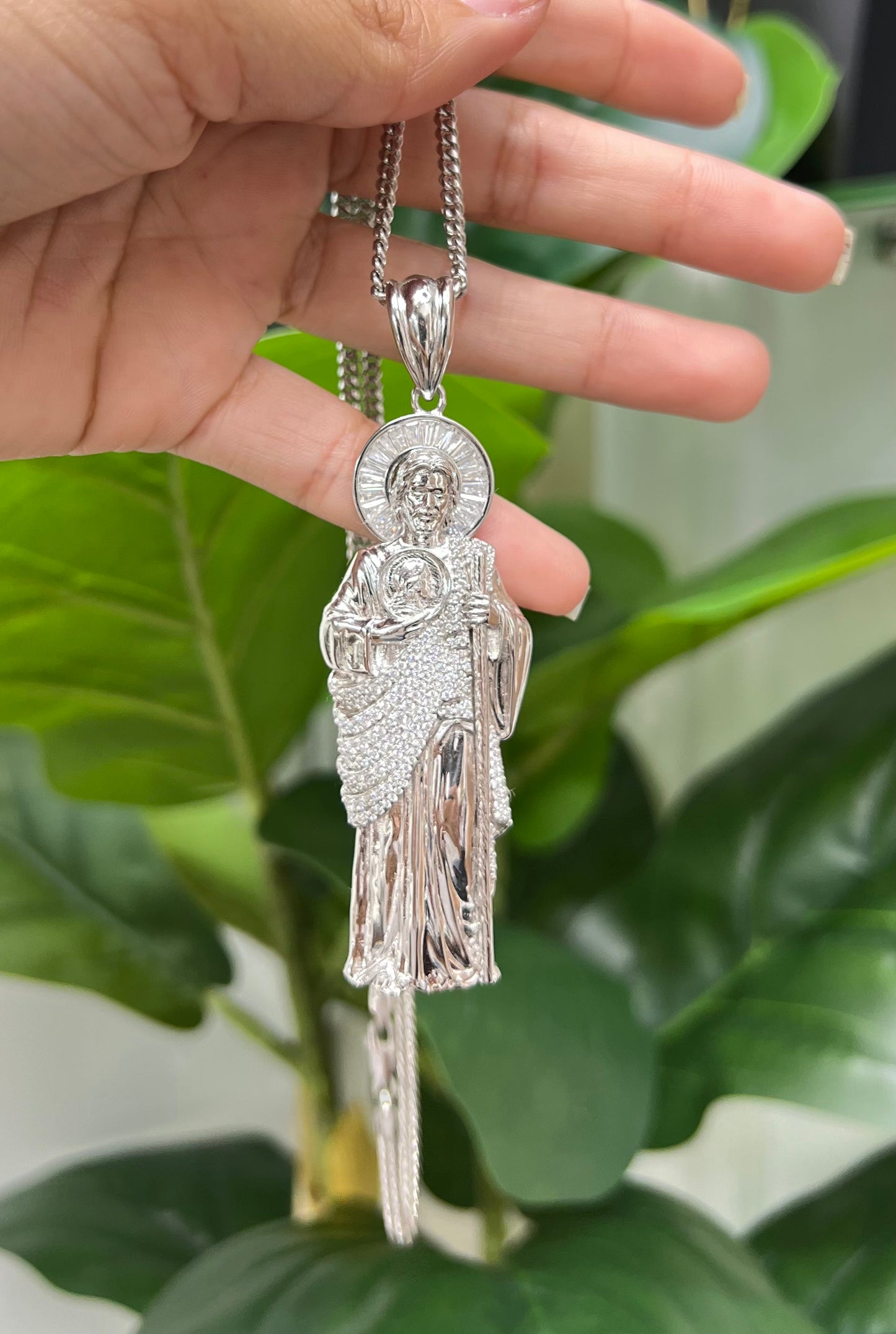 S265- NEW .925 Sterling Silver St.Jude Big Pendant W.G