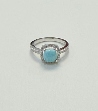 S903- NEW .925 Sterling Silver Square Larimar Ring W.G