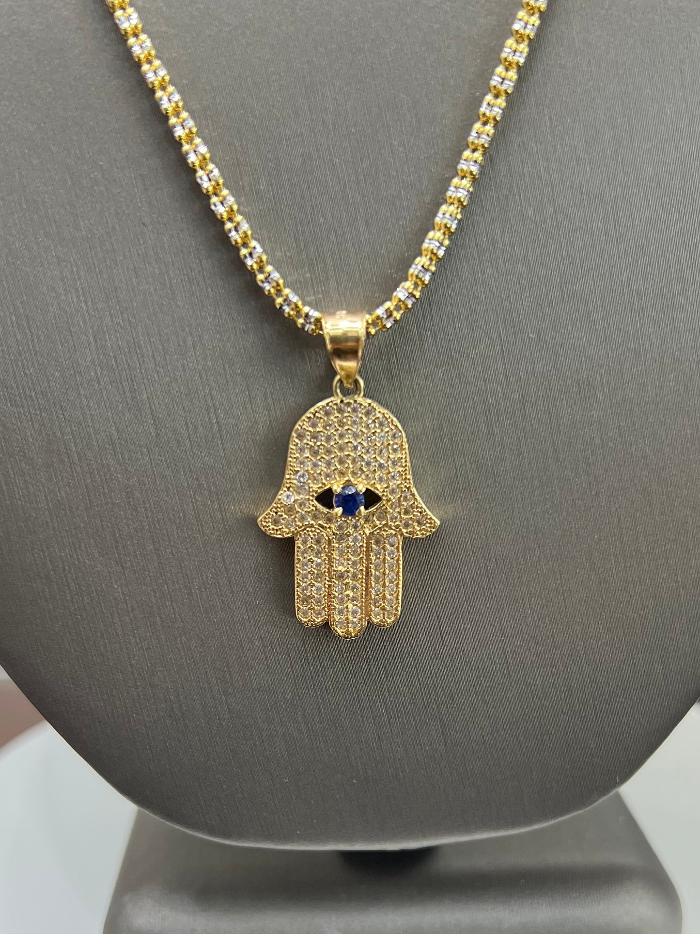 C13- NEW Ice Chain 22” (2.5mm) and Hamsa Hand Pendant Set W.G.