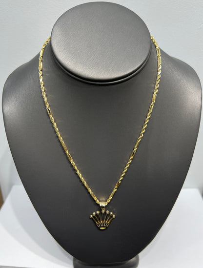 C51- NEW 10K Milano Chain & Rolex Crown Pendant SET W.G