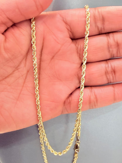 1754- NEW 14K Hollow Gold Rope Chain 24” (3mm) W.G