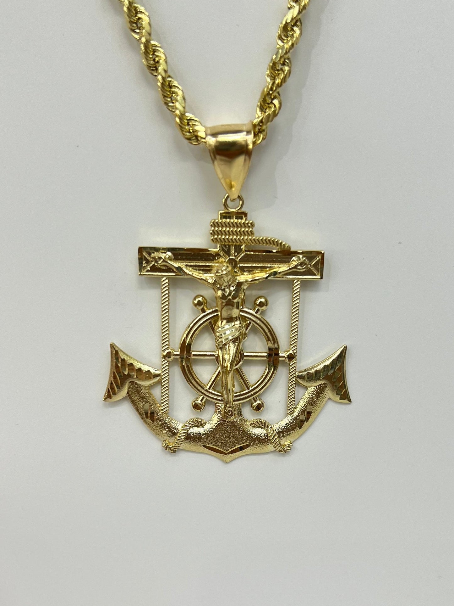 1300- 10K Jesus Anchor and Wheel Pendant W.G
