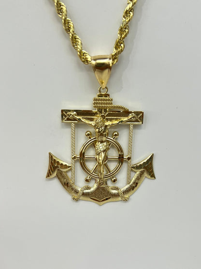 1300- 10K Jesus Anchor and Wheel Pendant W.G