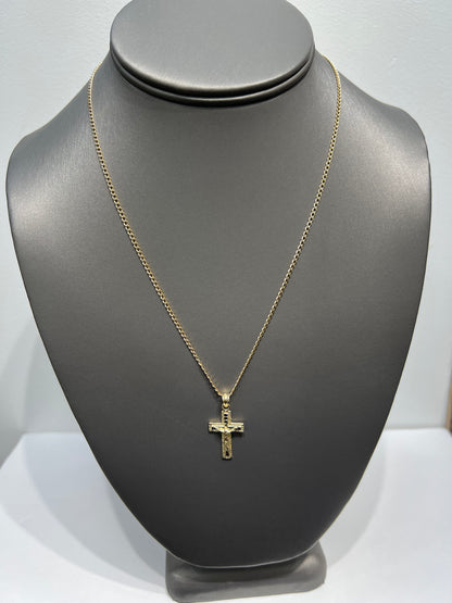 C56- NEW 10K Hollow Cuban Curb Chain & Crucifix Pendant SET W.G