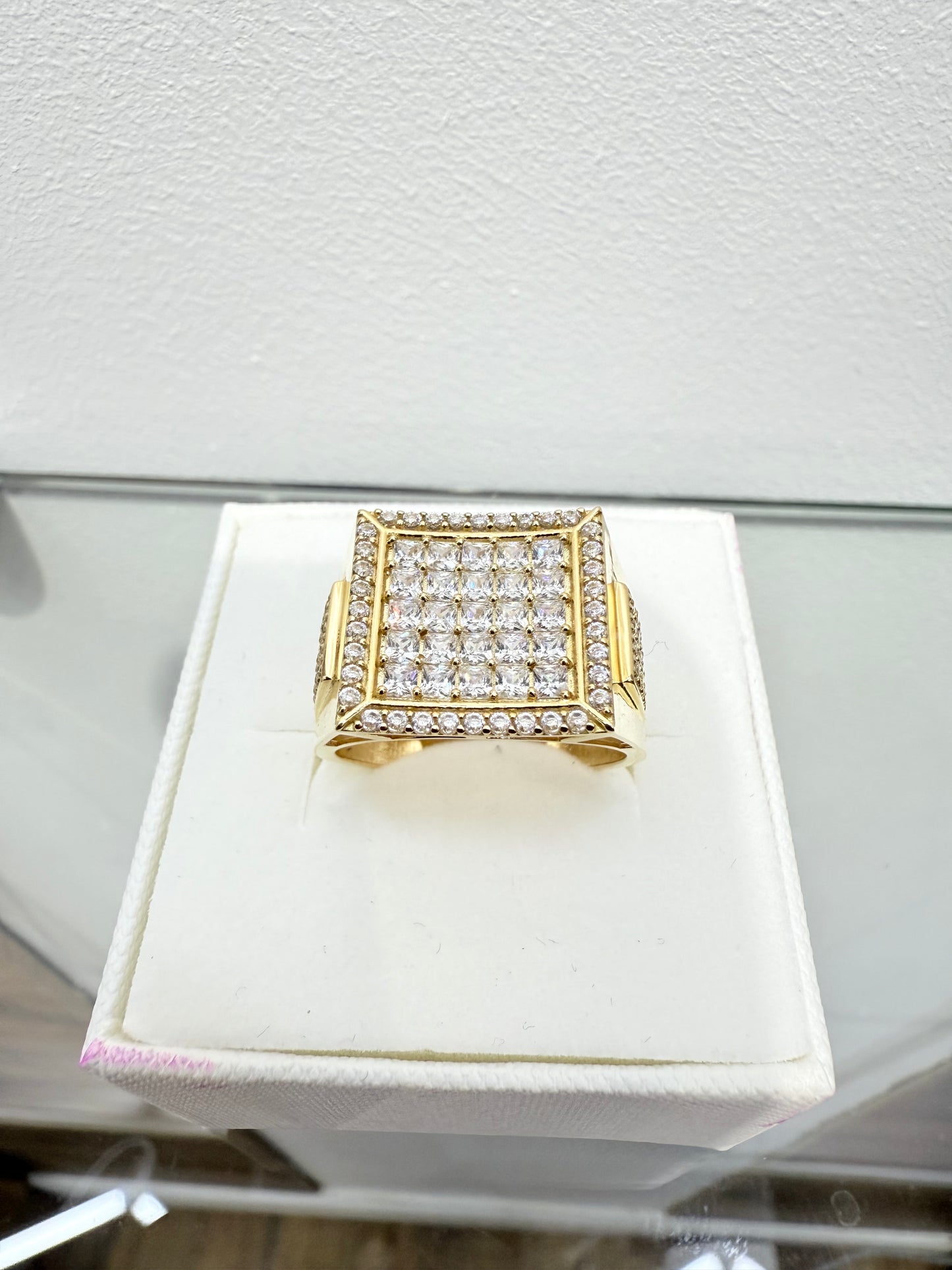 1035-NEW 14K Square Full Cz Men's Ring (W.G)