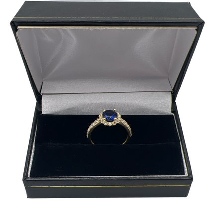 474- 14K Big Blue CZ Stone Ring Sz 8