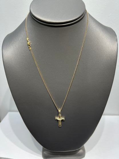 C56- NEW 10K Hollow Cuban Curb Chain & Crucifix Pendant SET W.G