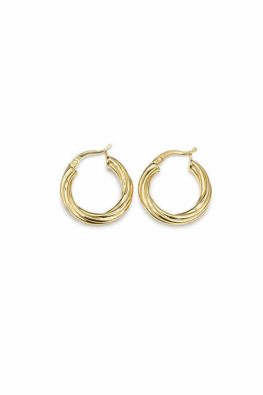 1562- NEW 10K Fancy Twist Hoop Earrings (22x4.1mmW.G